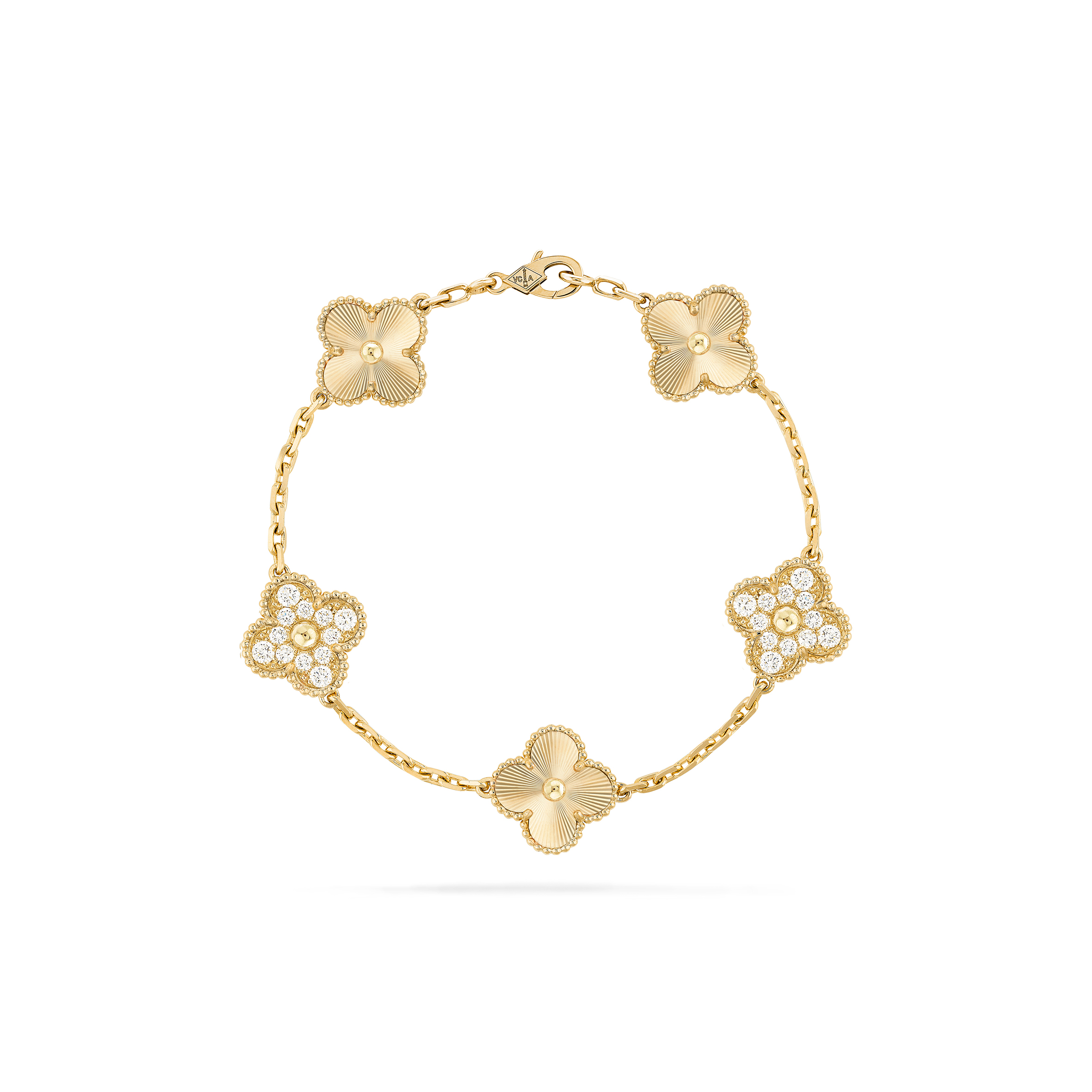 VAN CLEEF ARPELS VINTAGE ALHAMBRA BRACELET, 5 MOTIFS - YELLOW GOLD, DIAMOND  VCARP4KN00